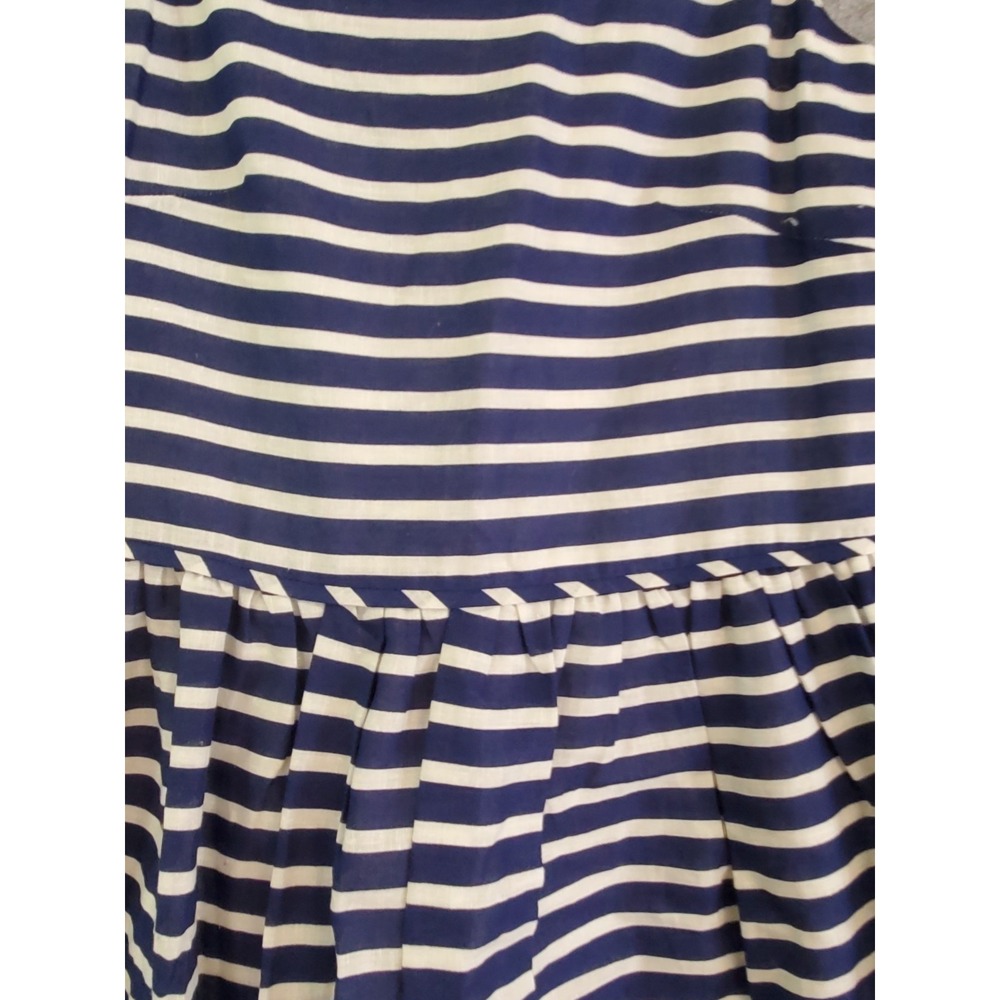 🌷J. Crew Blue White Nautical Linen Cotton Summer Flare Dress Womens Size 00 - Picture 3 of 13